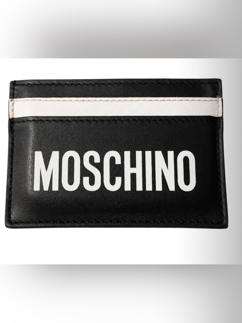 Authentic MOSCHINO Black Logo Print Card Holder - Vertical Logo - Like New Italy